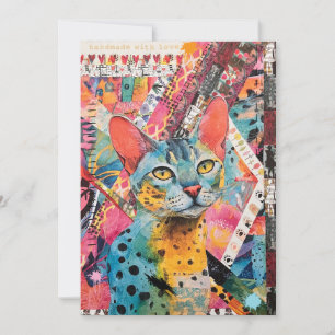 Kleurrijke gemengde gemengde papieren kat collage kaart