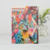 Kleurrijke gemengde gemengde papieren kat collage kaart (Staand voorkant)