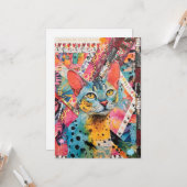 Kleurrijke gemengde gemengde papieren kat collage kaart (Voorkant / Achterkant in situ)