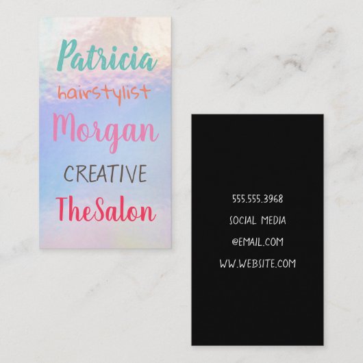 Kleurrijke gemengde lettertypen | Pastel-Folie Visitekaartje (Voorkant / Achterkant)