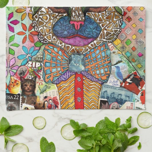 Kleurrijke Gemengde Media Cat Kitten Keukenhanddoe Theedoek (Gevouwen)