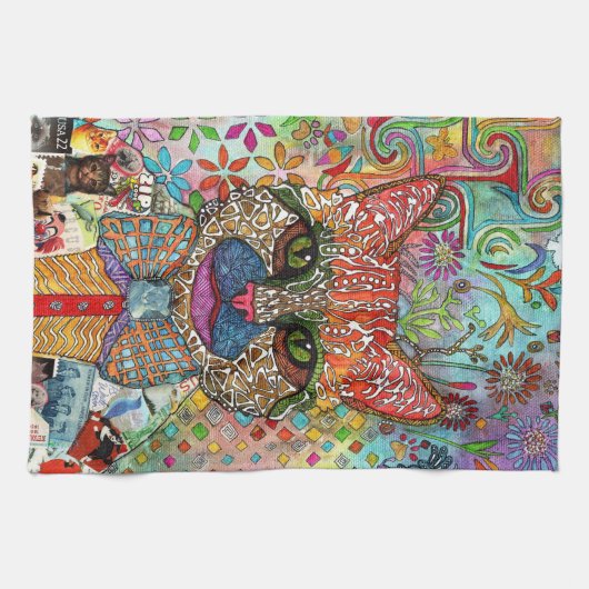 Kleurrijke Gemengde Media Cat Kitten Keukenhanddoe Theedoek (Horizontaal)