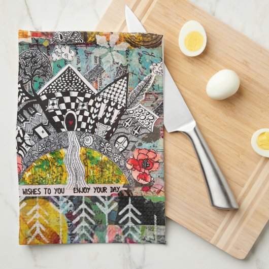 Kleurrijke gemengde media Inspirerend collage Theedoek (Quarter Fold)