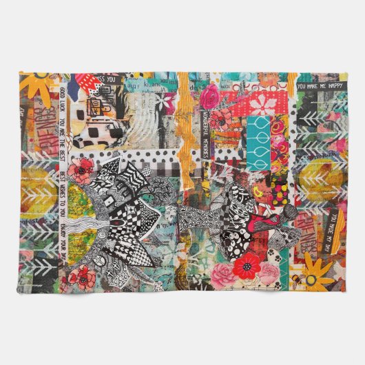 Kleurrijke gemengde media Inspirerend collage Theedoek (Horizontaal)