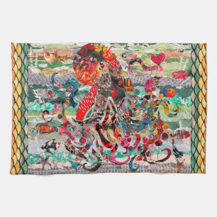 Kleurrijke gemengde media octopus keukenhanddoeken