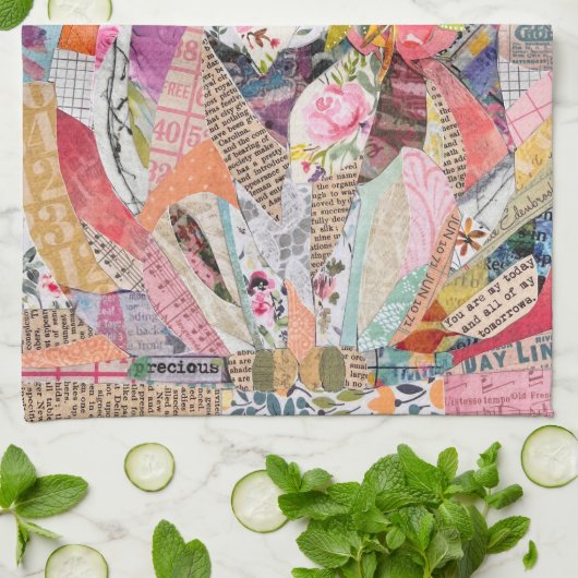 Kleurrijke Gemengde Media Paper Art Kat Keuken Han Theedoek (Gevouwen)