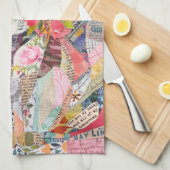 Kleurrijke Gemengde Media Paper Art Kat Keuken Han Theedoek (Quarter Fold)