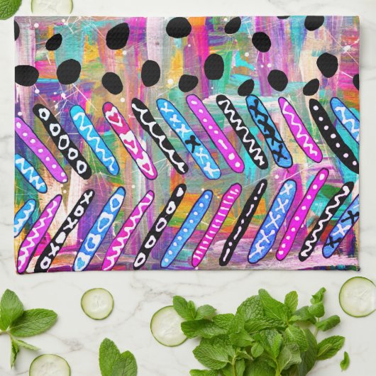 Kleurrijke gemengde medialijnen en Stippen keukenh Theedoek (Gevouwen)