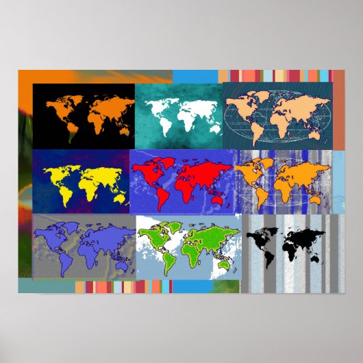kleurrijke gemengde wereld . wereldkaarten poster (Voorkant)