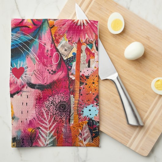 Kleurrijke Gemixt Gemixt Papier Katten Collage Theedoek (Quarter Fold)