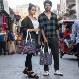 kleurrijke geo - linearen tote bag