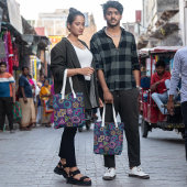 kleurrijke geo - linearen tote bag