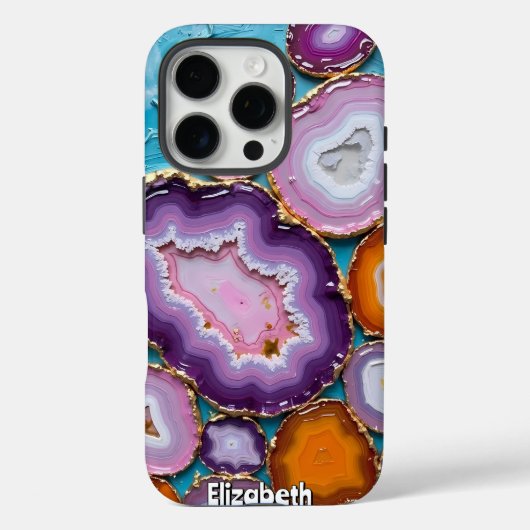 Kleurrijke Geode Mozaïek met Gouden Accenten Case-Mate iPhone Case (Achterkant)