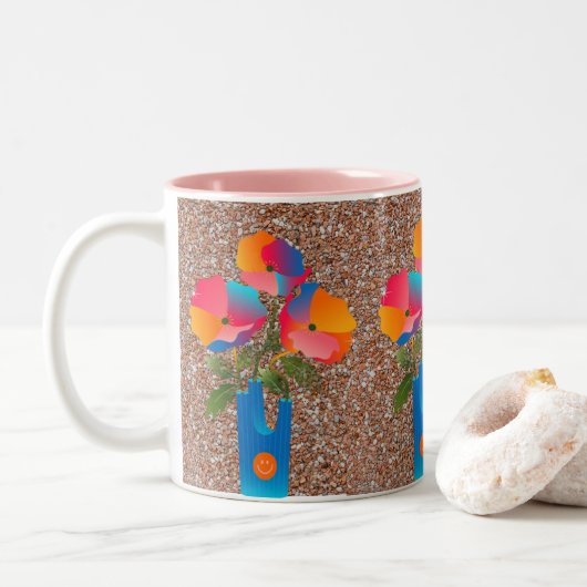 Kleurrijke Geometric Flower Art Coffee Mok (Met donut)