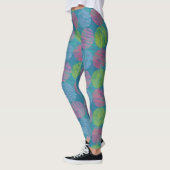 Kleurrijke geometrische abstracte cirkels op blauw leggings (Links)