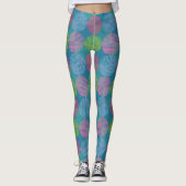 Kleurrijke geometrische abstracte cirkels op blauw leggings (Voorkant)