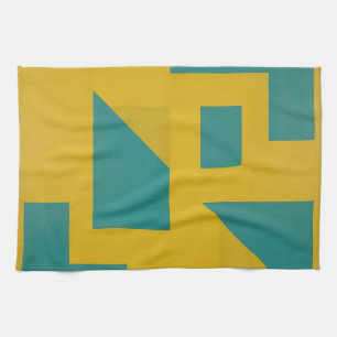 Kleurrijke Geometrische Abstracte Gele Teal Theedoek