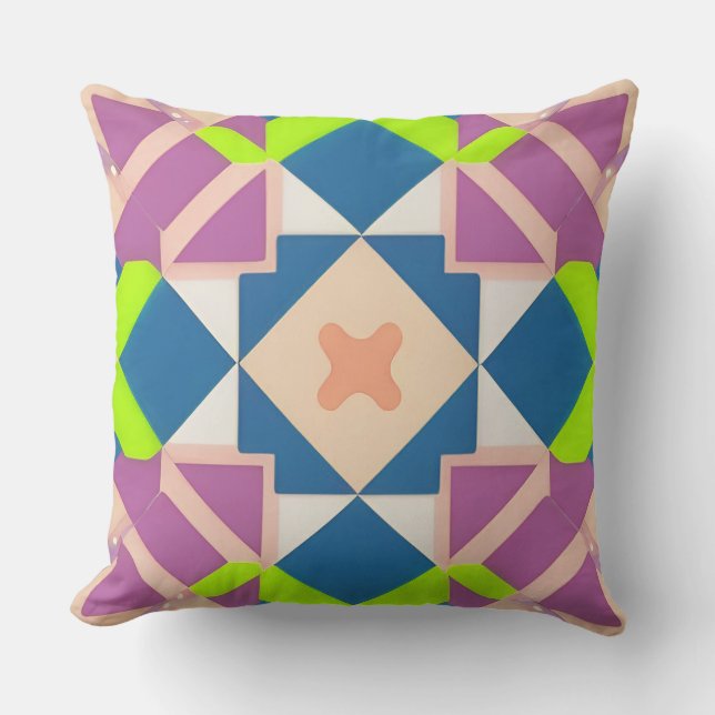 Kleurrijke Geometrische Abstracte Kunst Kussen (Voorkant)