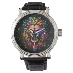 KLEURRIJKE GEOMETRISCHE ABSTRACTE MAJESTUEUZE LION HORLOGE