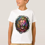 KLEURRIJKE GEOMETRISCHE ABSTRACTE MAJESTUEUZE LION T-SHIRT (Voorkant)