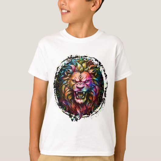 KLEURRIJKE GEOMETRISCHE ABSTRACTE MAJESTUEUZE LION T-SHIRT (Voorkant)