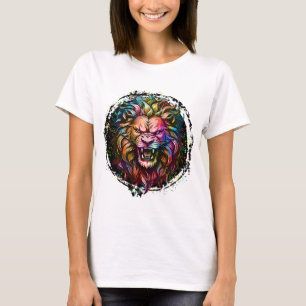 KLEURRIJKE GEOMETRISCHE ABSTRACTE MAJESTUEUZE LION T-SHIRT