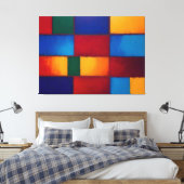 Kleurrijke geometrische abstracte vierkante patroo canvas afdruk (Insitu (Slaapkamer))