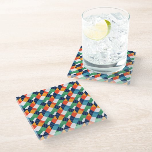 Kleurrijke Geometrische Abstracte Vorm Glazen Onderzetter (Schuin)