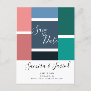 Kleurrijke Geometrische Blokken Save the Date Briefkaart