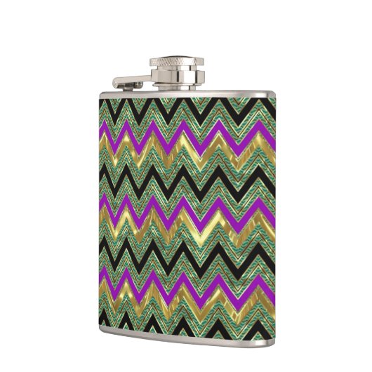 Kleurrijke geometrische chevron gouden accenten heupfles (Links)