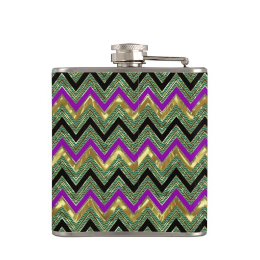 Kleurrijke geometrische chevron gouden accenten heupfles (Achterkant)