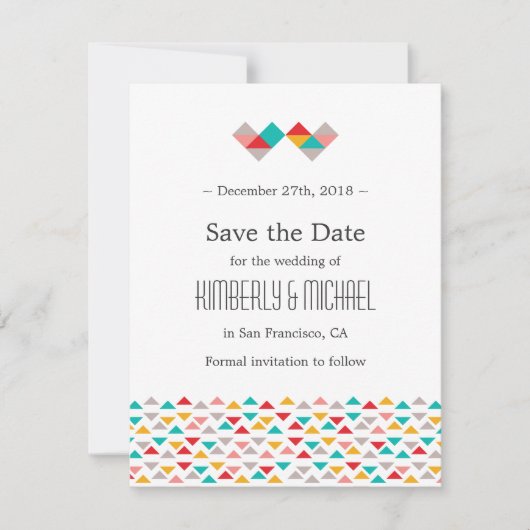 Kleurrijke Geometrische Driehoek Harten Save the D Save The Date (Voorkant)