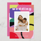 Kleurrijke geometrische eigentijdse 2 foto bruilof kaart (Voorkant / Achterkant)