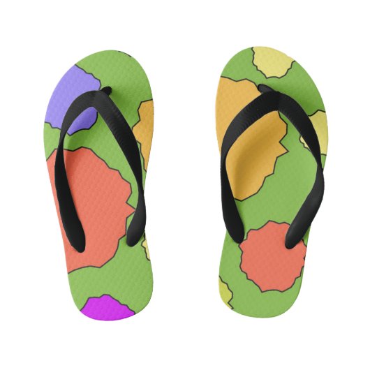 Kleurrijke Geometrische funky retro cirkels Kinder Teenslippers (Voetbed)