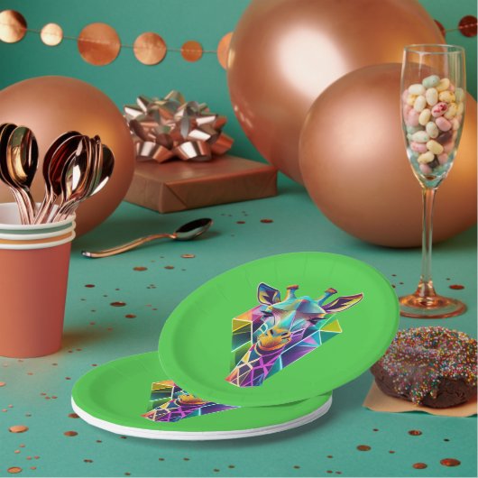 Kleurrijke geometrische Giraffe hoofd Papieren Bordje (Multi)