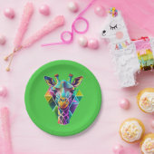 Kleurrijke geometrische Giraffe hoofd Papieren Bordje (Feest)