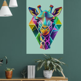 Kleurrijke geometrische Giraffe hoofd Poster