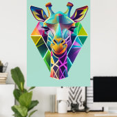 Kleurrijke geometrische Giraffe hoofd Poster (Thuiskantoor)