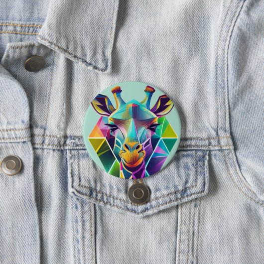 Kleurrijke geometrische Giraffe hoofd Ronde Button 7,6 Cm (In situ)