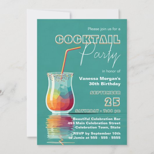 Kleurrijke geometrische glazen cocktailparty met r kaart (Voorkant)