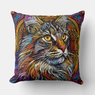 Kleurrijke Geometrische Kat Abstracte Stijl Scene  Kussen