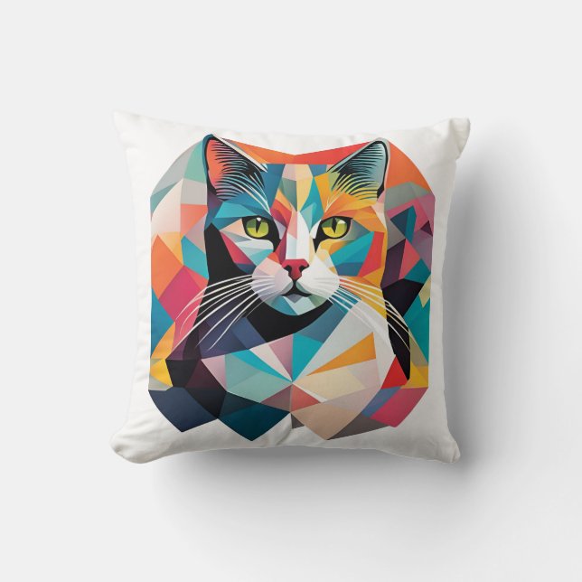 Kleurrijke geometrische kat kussen (Voorkant)