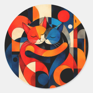 Kleurrijke Geometrische Kattenkoppel Omhelzing Ronde Sticker