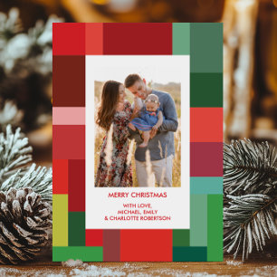 Kleurrijke geometrische kerstfoto met blokken feestdagenkaart
