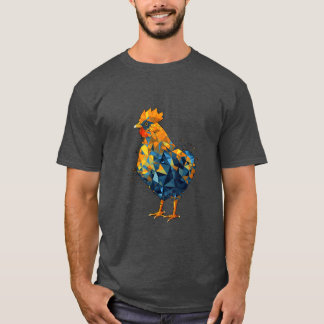 Kleurrijke geometrische kip dier kunst veelhoekig t-shirt