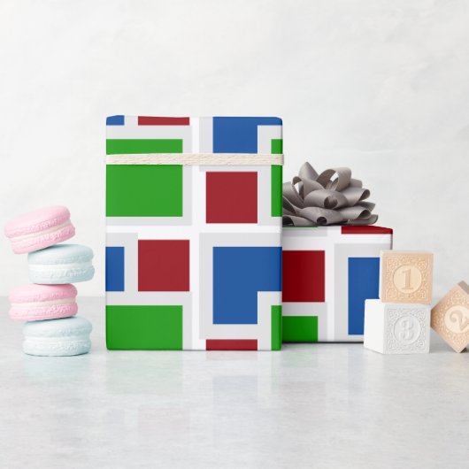 Kleurrijke geometrische kunst grijs wit blauw rood cadeaupapier (Baby Shower)