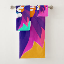 Kleurrijke geometrische leeuwenkop bad handdoek