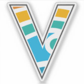 Kleurrijke geometrische letter V monogram Sticker (Voorkant)