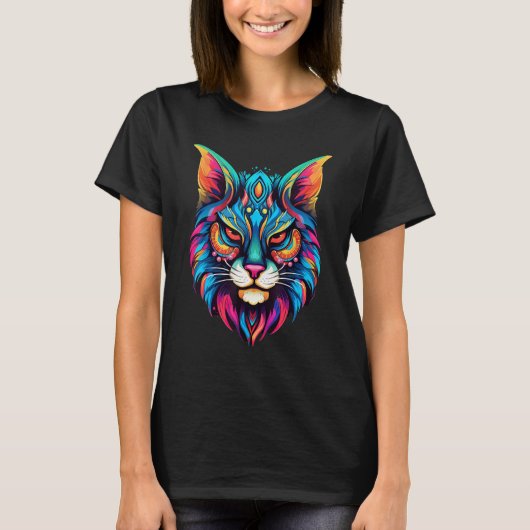 Kleurrijke Geometrische Lynx Wild Cats Lynxes Pop T-shirt (Voorkant)
