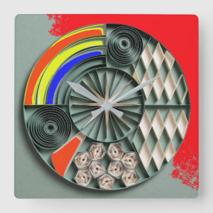 Kleurrijke geometrische mandala in quilling-stijl vierkante klok